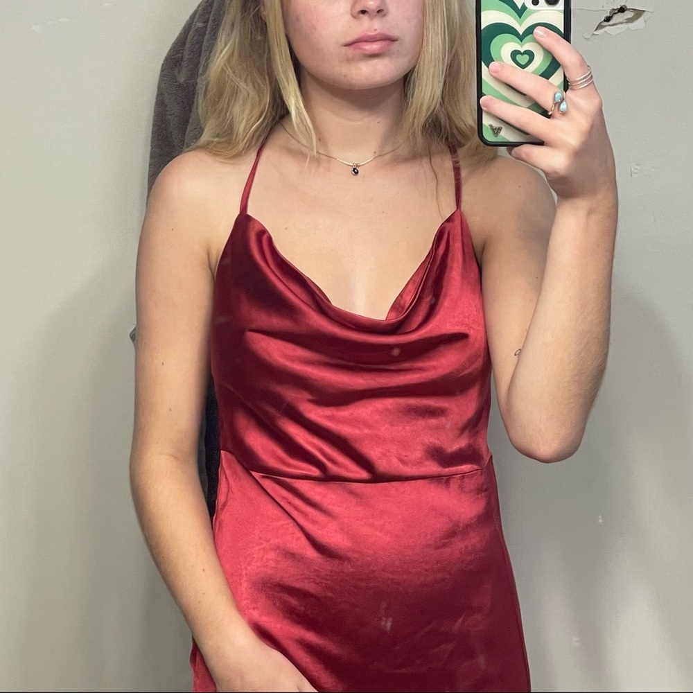 Maroon Satin Dress